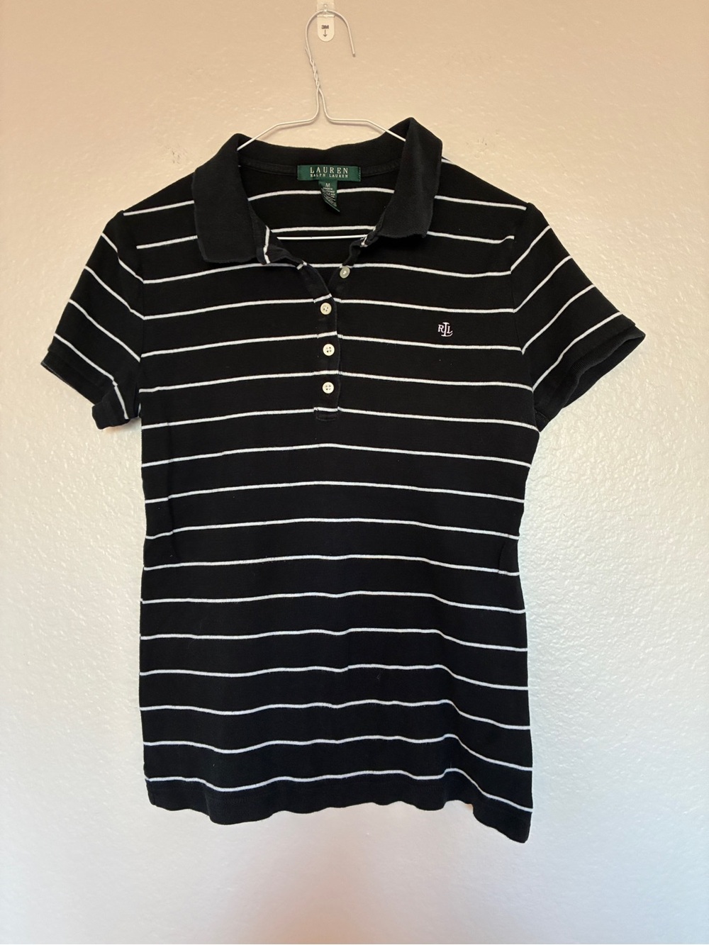Ralph Lauren Black Polo with White Stripes